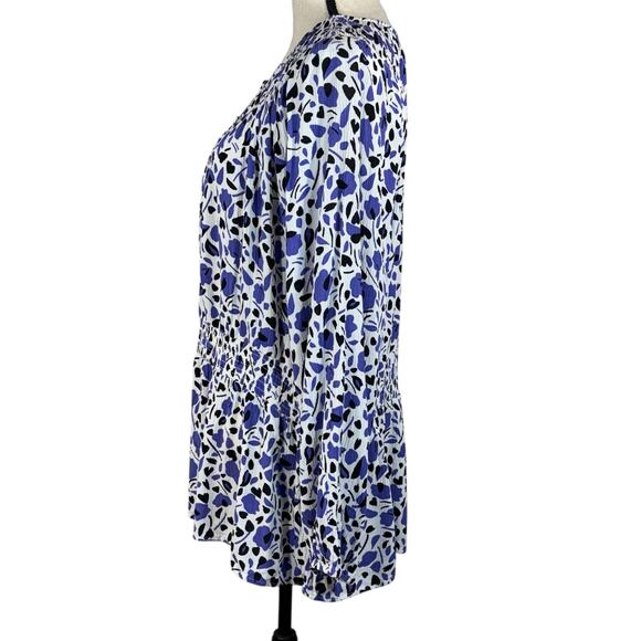 Lane Bryant SZ 20 Top Abstract Long Sleeves Smocked Waist Round Neck Crinkle - Picture 5 of 9